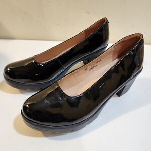 FASHION Women's Black Chunky platform shinny slip on shoes size 265/43 (10)